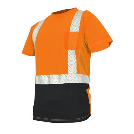 Ge Hi-Vis Short Sleeve T-Shirt, Birdseye Knit Polyester, Orange/Black, 2XL GS116O2XL